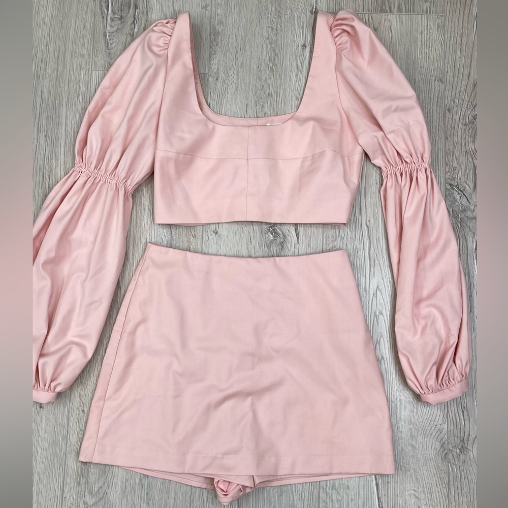 Two piece long bubble sleeve cropped top & skirt set from Lovers & Friends